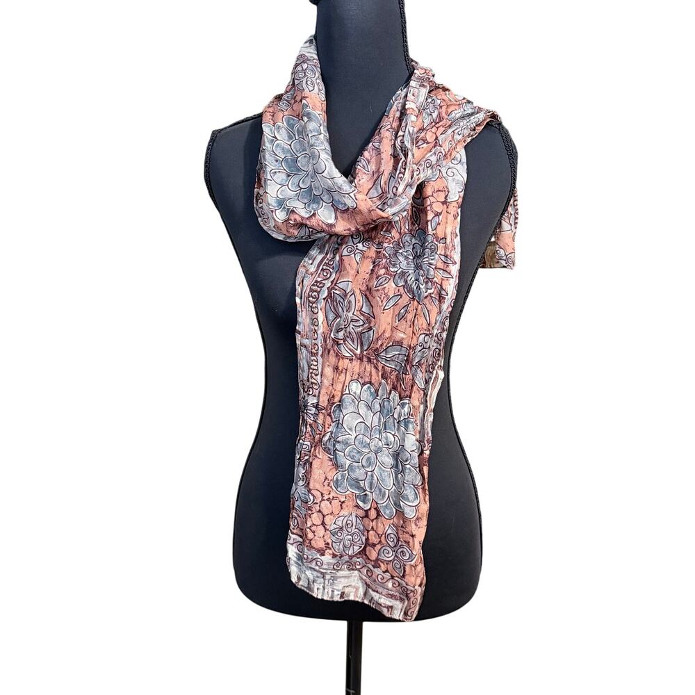 Vintage New York style 100% silk scarf melon pink cottagecore dahlias Korea